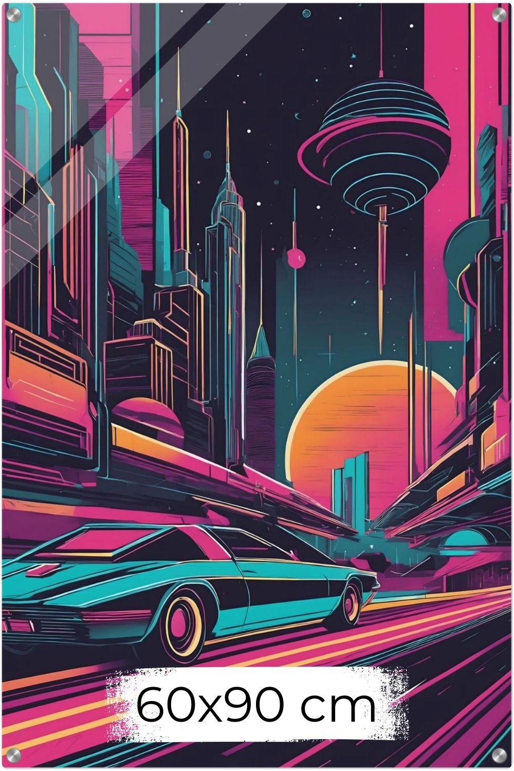 Bringen Sie die 80er zurück: „Neon Speedline“ besticht durch Cyberpunk-Farben & rasante Dynamik. Ein exklusives Statement-Piece. Jetzt bei Gudekind kaufen. Acryl 60x90 cm