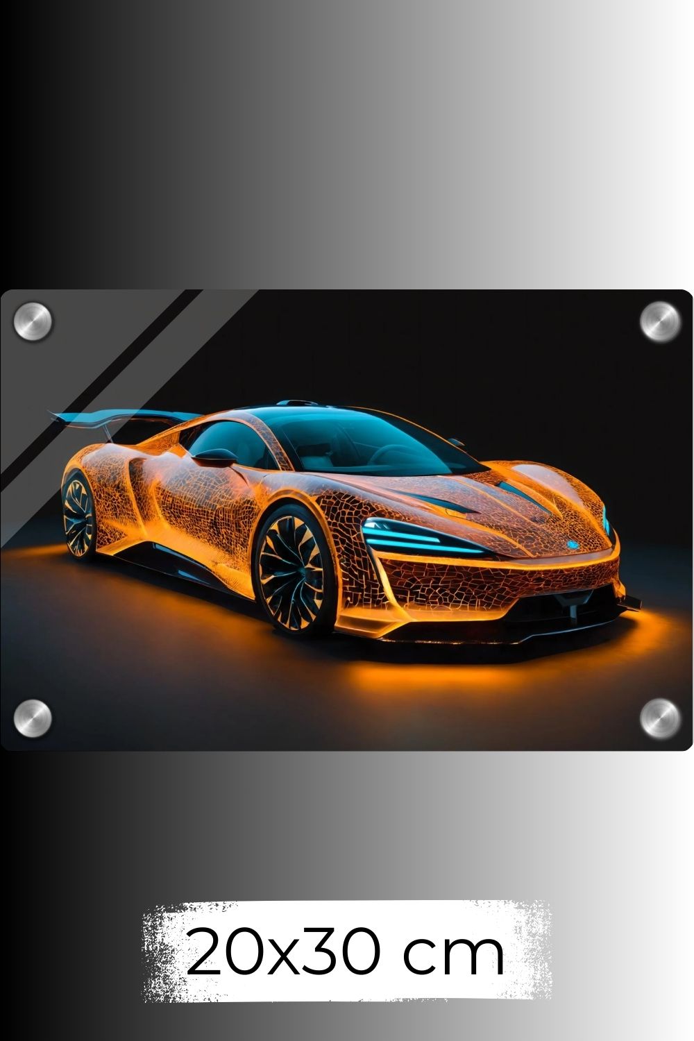 Elektrisierende Geschwindigkeit: „Energy Circuit“ zeigt einen Sportwagen mit leuchtenden Schaltkreisen. Perfekt für modernes Interior. Jetzt bei Gudekind kaufen. Acryl 20x30 cm