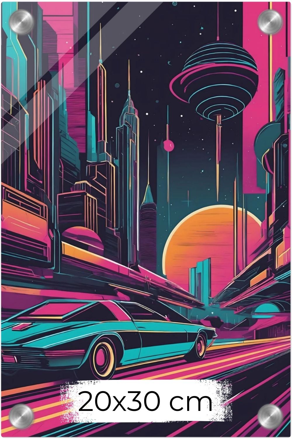 Bringen Sie die 80er zurück: „Neon Speedline“ besticht durch Cyberpunk-Farben & rasante Dynamik. Ein exklusives Statement-Piece. Jetzt bei Gudekind kaufen. Acryl 20x30 cm