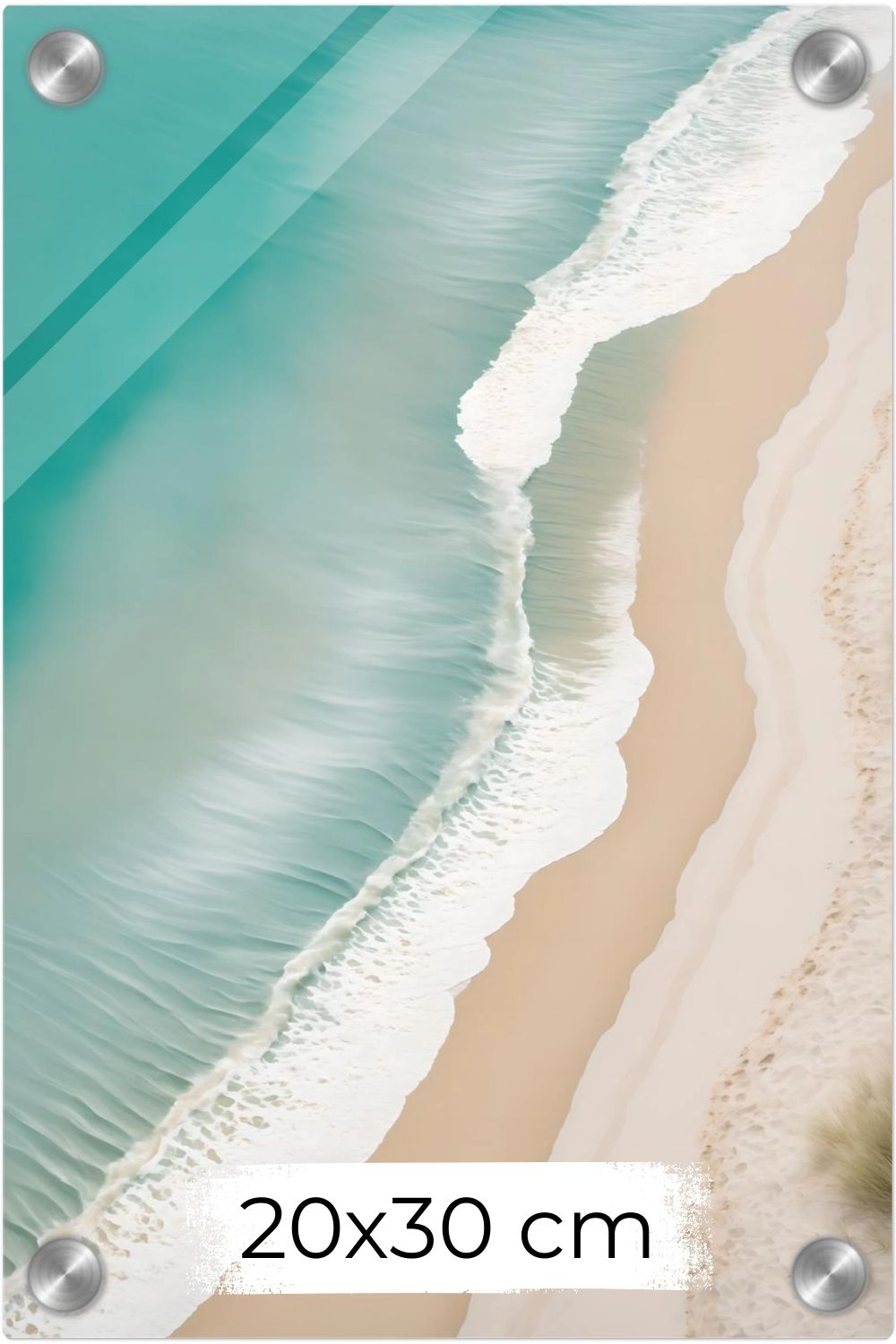 Traumhaftes Strand-Wandbild: Türkisfarbenes Meer und weißer Sand aus der Luftaufnahme. Minimalistisches Küsten-Design für Ihr Zuhause. Jetzt online kaufen! Acryl 20x30 cm