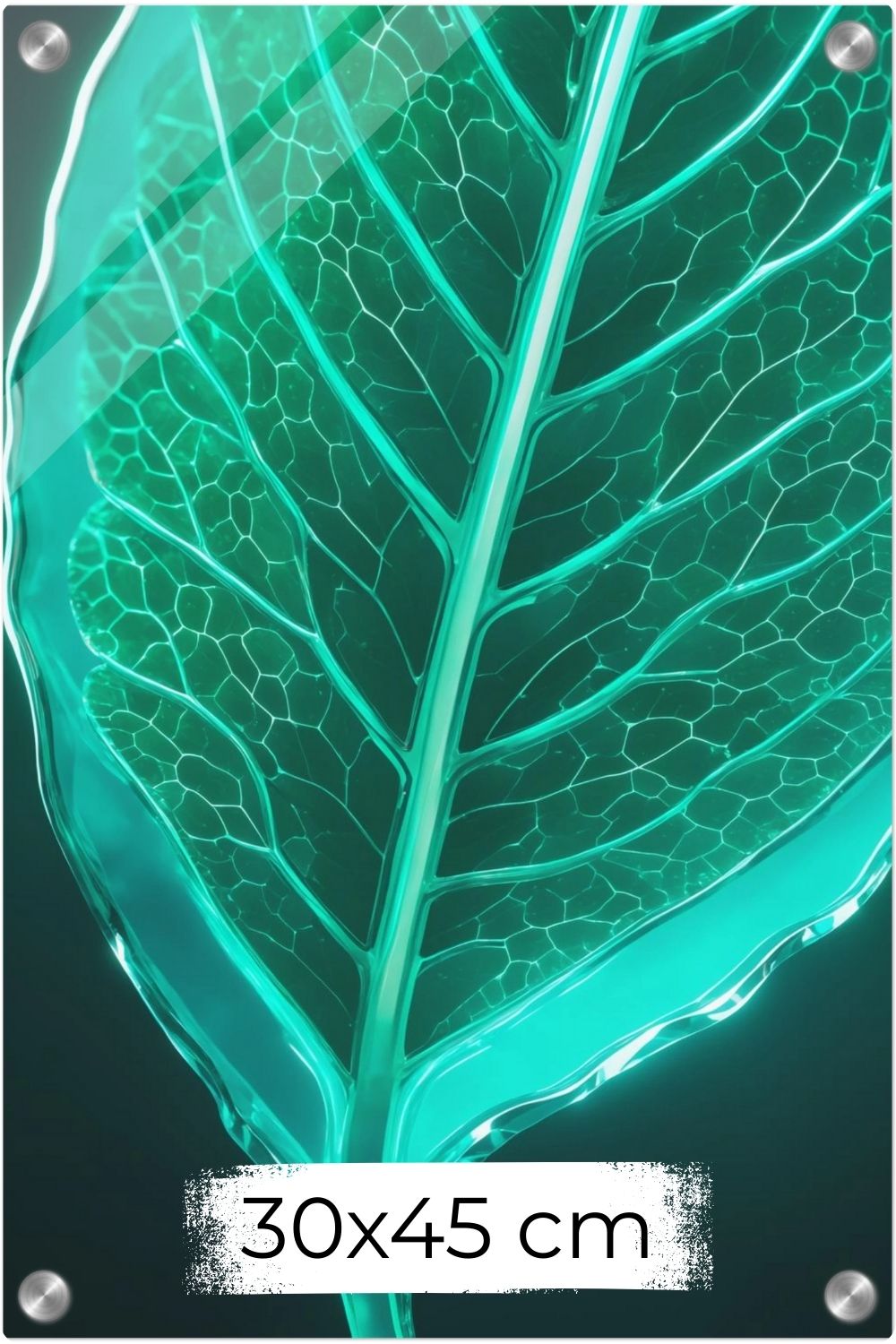 Bringen Sie Natur zum Leuchten! „Luminous Emerald Leaf“ zeigt ein gläsernes Blatt in brillantem Smaragdgrün. Perfekt als modernes Statement für Ihr Zuhause. Acryl 30x45 cm