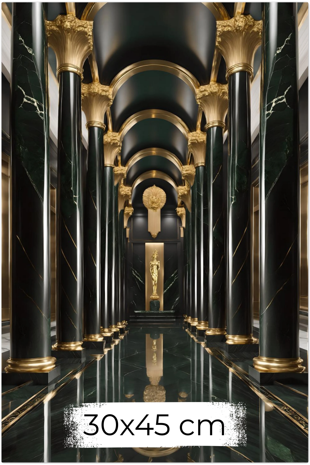 Maximale Opulenz: „Imperial Emerald Hall“ vereint grünen Marmor und goldenen Glanz in perfekter Symmetrie. Jetzt exklusive Premium-Kunst bei Gudekind entdecken. Dibond 30x45 cm