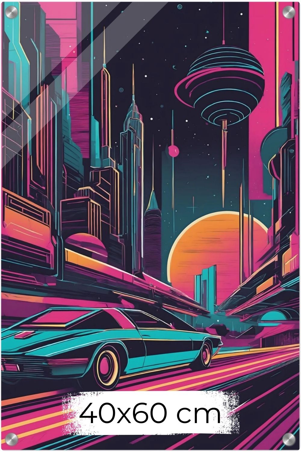 Bringen Sie die 80er zurück: „Neon Speedline“ besticht durch Cyberpunk-Farben & rasante Dynamik. Ein exklusives Statement-Piece. Jetzt bei Gudekind kaufen. Acryl 40x60 cm
