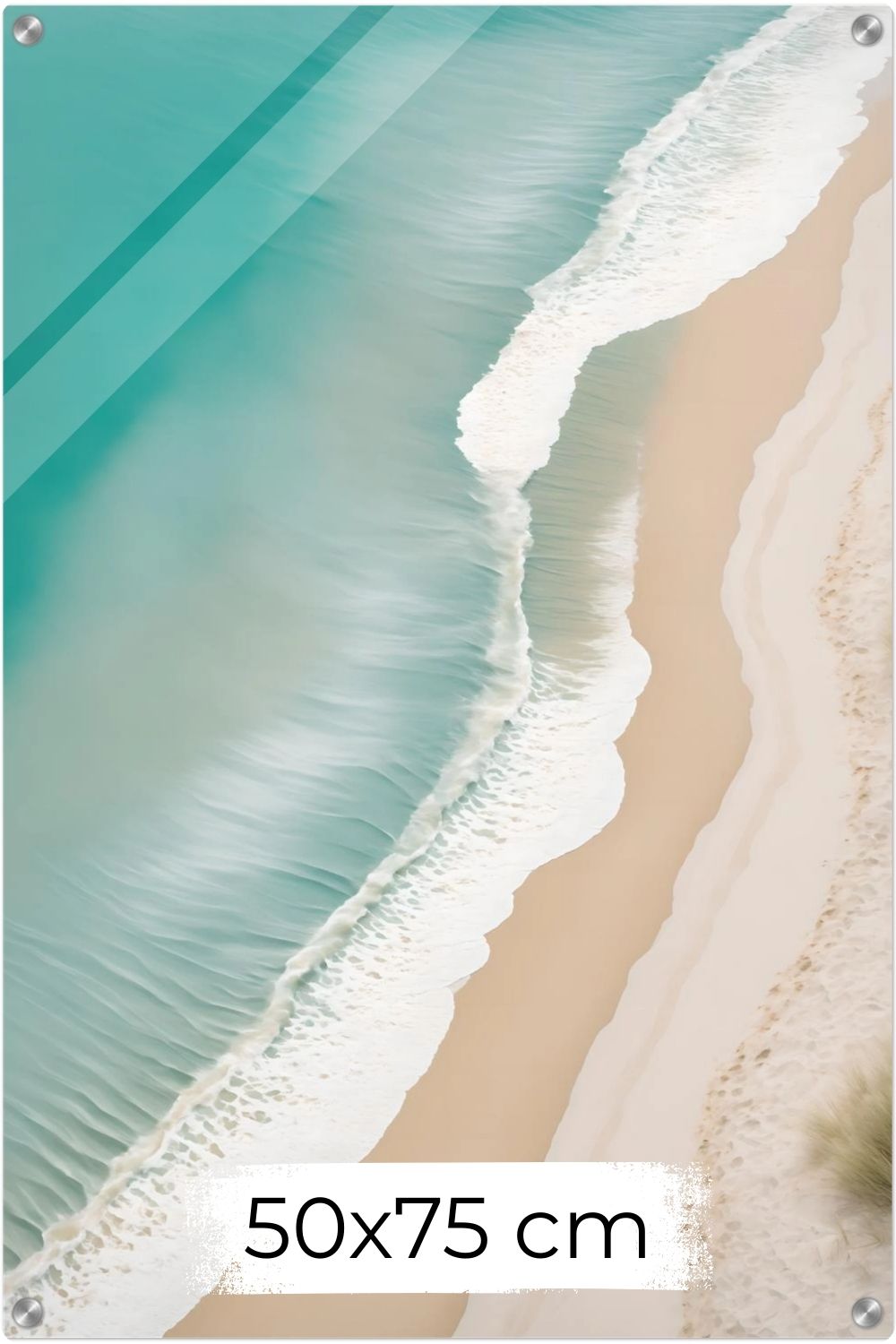Traumhaftes Strand-Wandbild: Türkisfarbenes Meer und weißer Sand aus der Luftaufnahme. Minimalistisches Küsten-Design für Ihr Zuhause. Jetzt online kaufen! Acryl 50x75 cm