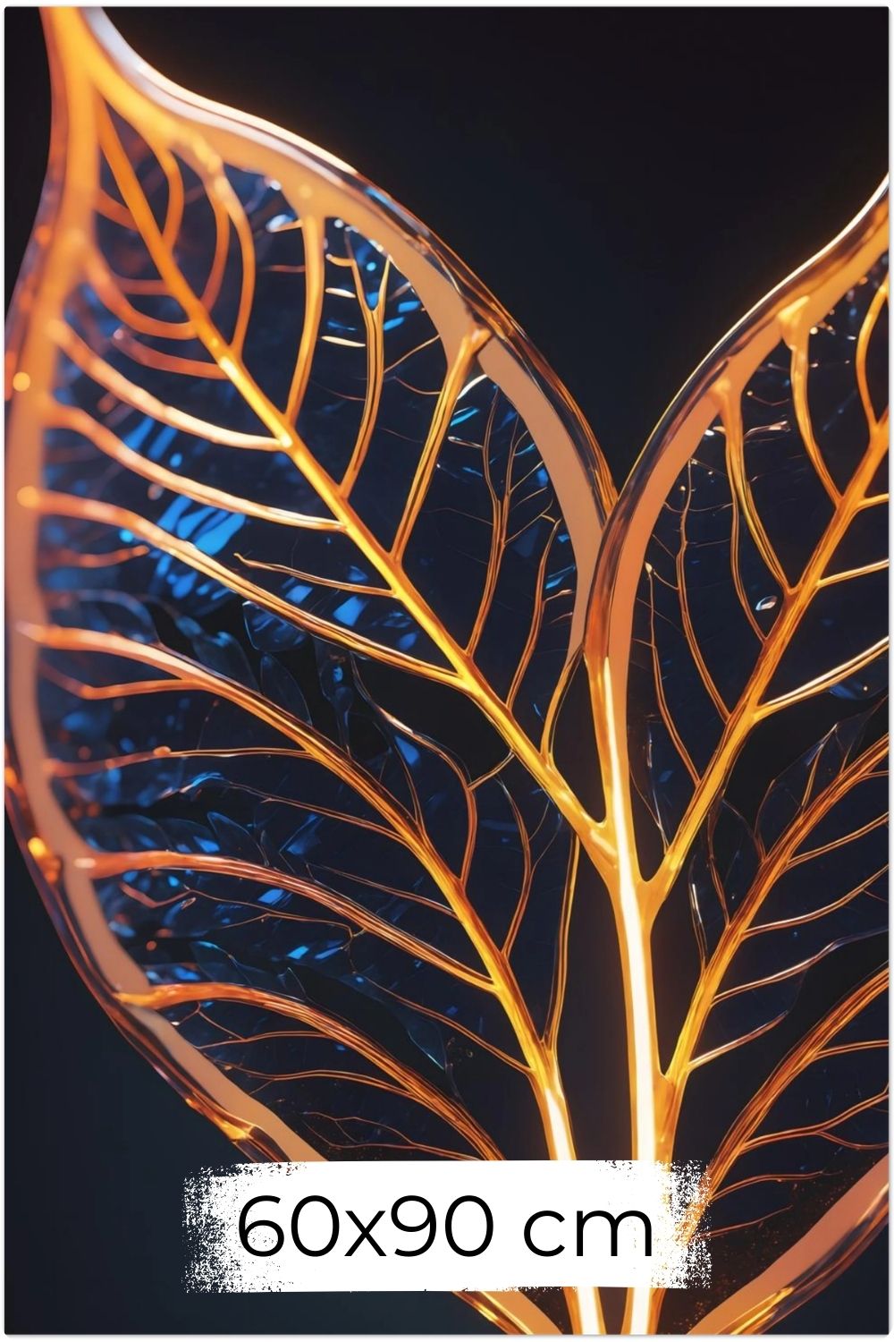 Abstraktes Wandbild mit einer großen goldenen Feder inmitten von fließenden Farbwirbeln in Smaragdgrün und Magenta. Dibond 60x90 cm