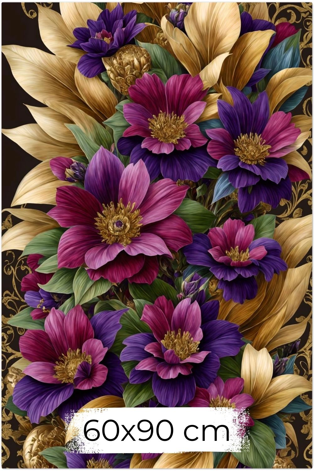 Florale Pracht trifft auf Luxus: „Imperial Blossom“ fasziniert durch goldene Blätter & violette Blüten. Jetzt als exklusives Wandbild bei Gudekind entdecken. Dibond 60x90 cm