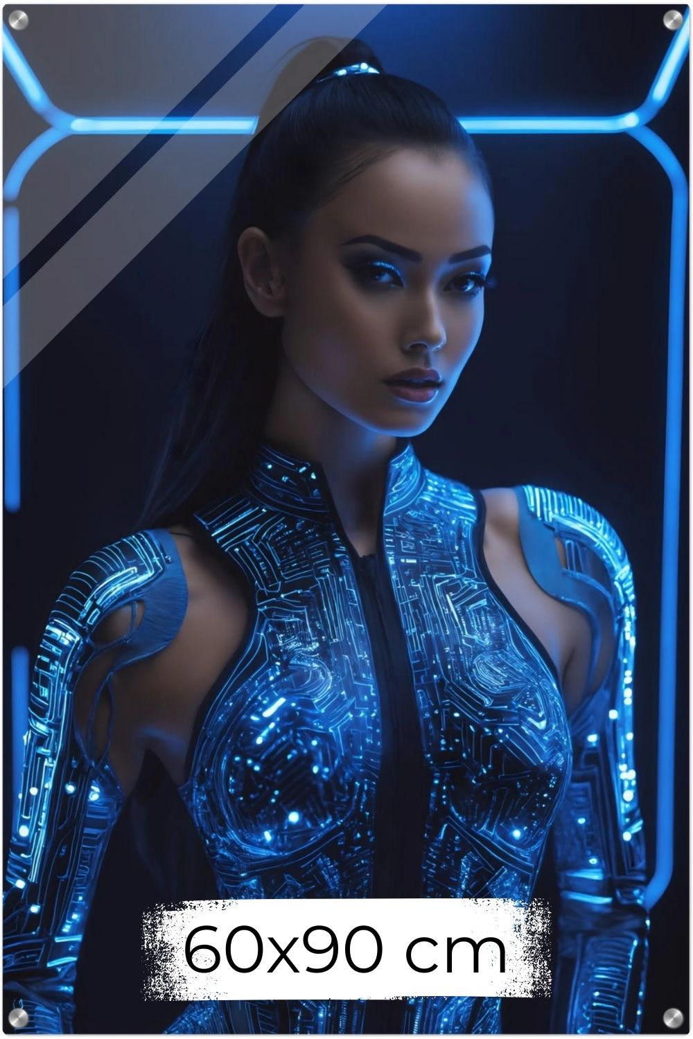 Digitale Eleganz: „Cyber Queen“ fasziniert durch leuchtende Schaltkreise & futuristisches Design. Jetzt als exklusives Wandbild bei Gudekind bestellen. Acryl 60x90 cm