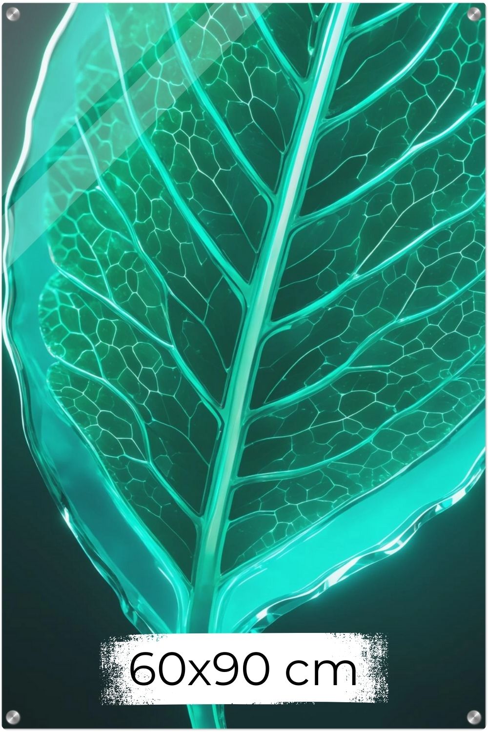 Bringen Sie Natur zum Leuchten! „Luminous Emerald Leaf“ zeigt ein gläsernes Blatt in brillantem Smaragdgrün. Perfekt als modernes Statement für Ihr Zuhause. Acryl 60x90 cm