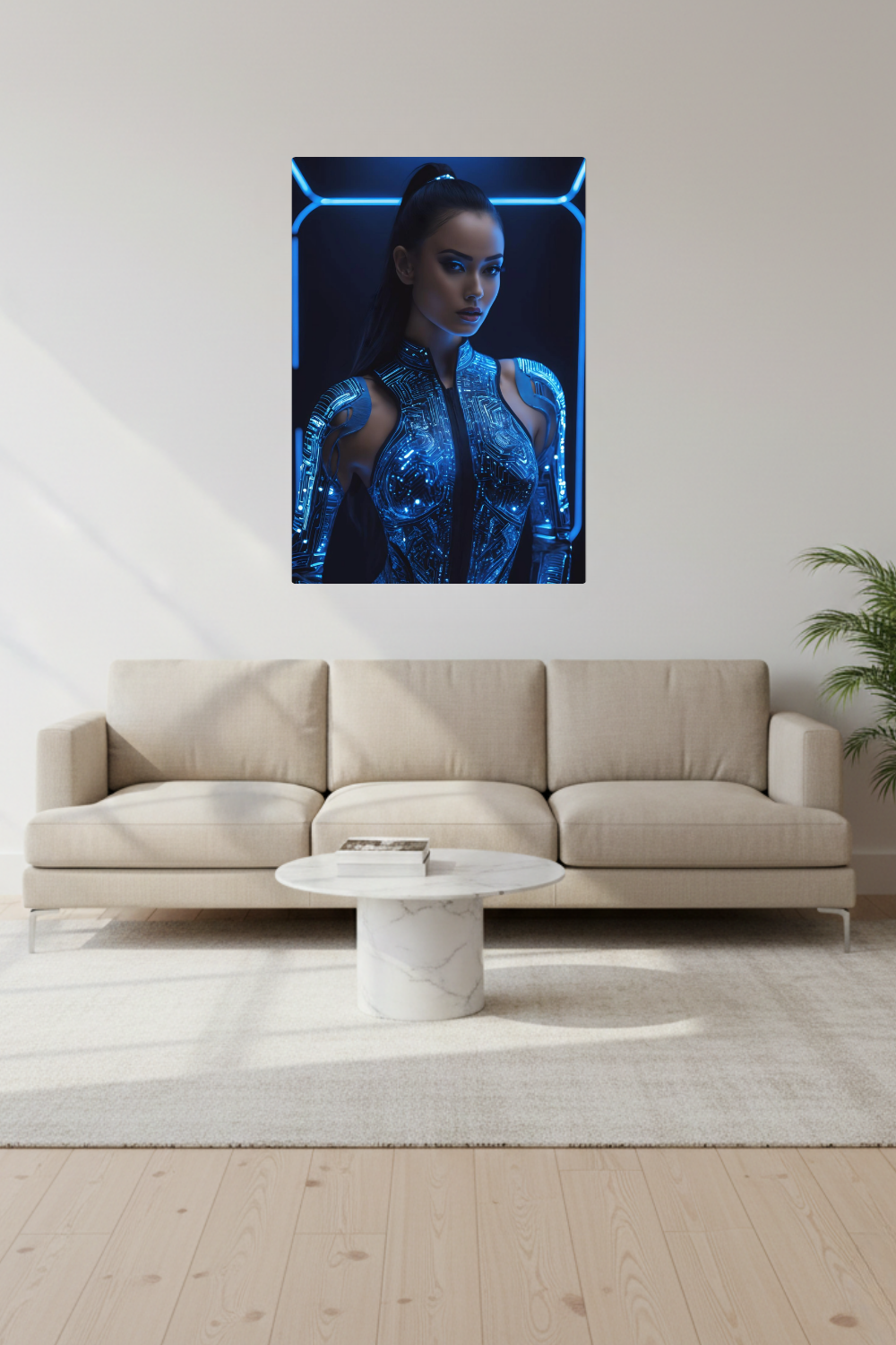 Digitale Eleganz: „Cyber Queen“ fasziniert durch leuchtende Schaltkreise & futuristisches Design. Jetzt als exklusives Wandbild bei Gudekind bestellen. Dibond