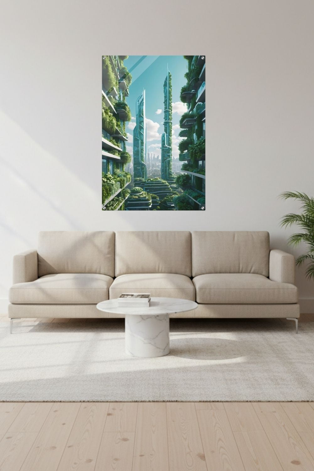 Die Stadt der Zukunft: „Urban Utopia“ vereint moderne Architektur mit üppiger Natur. Ein visionäres Wandbild für Ihr Zuhause. Jetzt bei Gudekind bestellen. Acryl