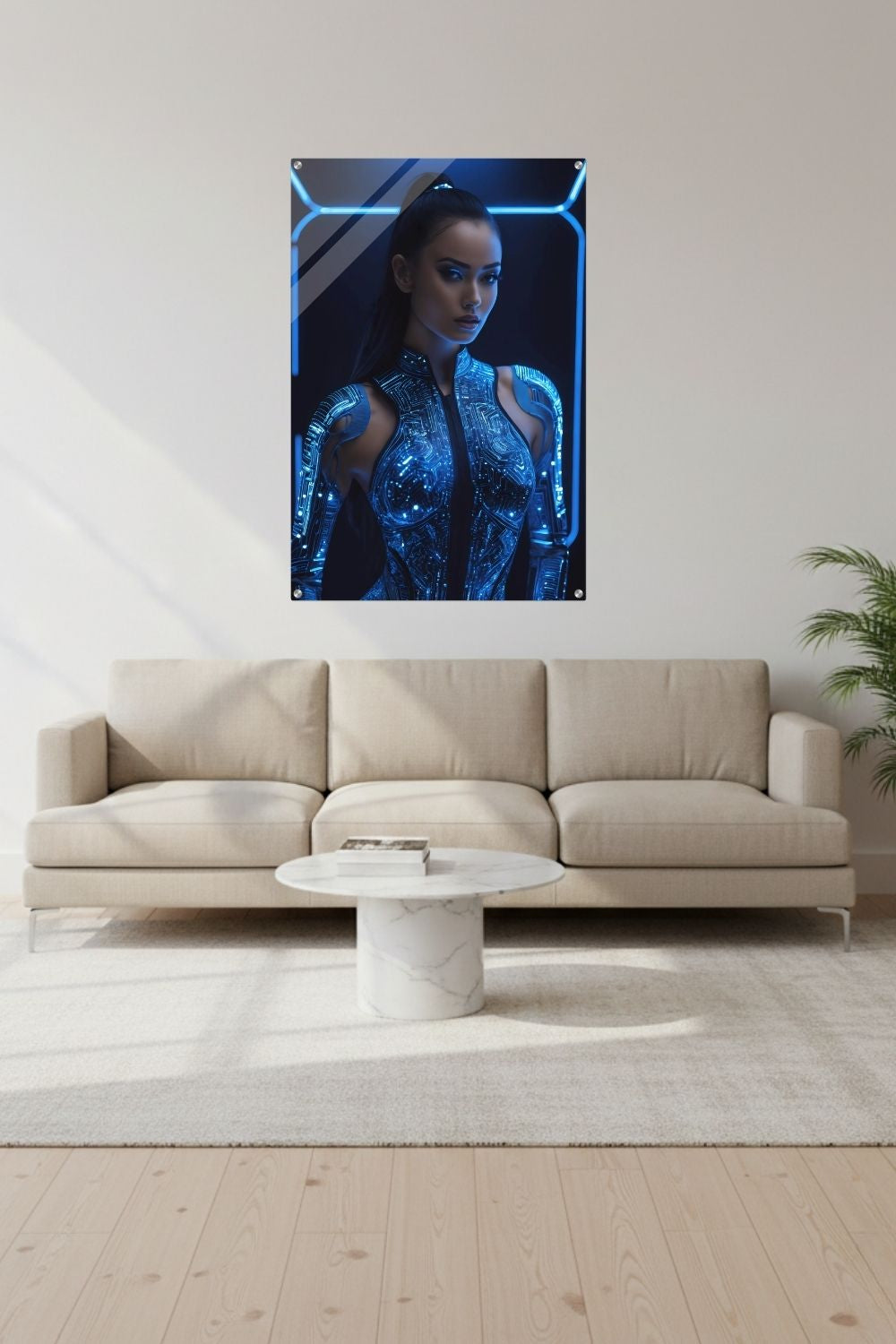 Digitale Eleganz: „Cyber Queen“ fasziniert durch leuchtende Schaltkreise & futuristisches Design. Jetzt als exklusives Wandbild bei Gudekind bestellen. Acryl