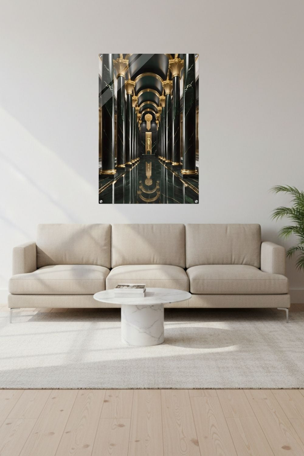 Maximale Opulenz: „Imperial Emerald Hall“ vereint grünen Marmor und goldenen Glanz in perfekter Symmetrie. Jetzt exklusive Premium-Kunst bei Gudekind entdecken. Acryl