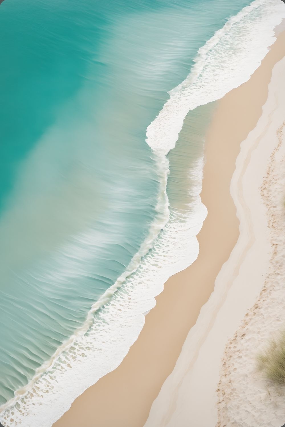 Traumhaftes Strand-Wandbild: Türkisfarbenes Meer und weißer Sand aus der Luftaufnahme. Minimalistisches Küsten-Design für Ihr Zuhause. Jetzt online kaufen! Acryl