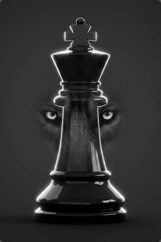 Setzen Sie ein Zeichen für Führung & Strategie. "Alpha Strategy" vereint die Eleganz des Schachs mit der Kraft des Wolfes. Brushed