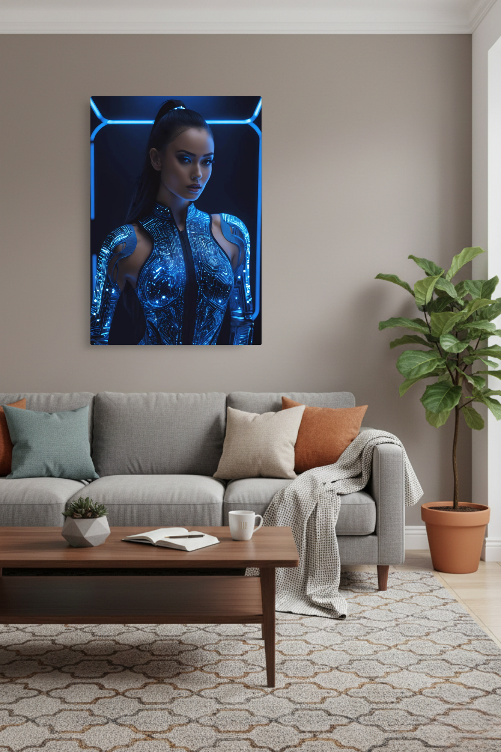 Digitale Eleganz: „Cyber Queen“ fasziniert durch leuchtende Schaltkreise & futuristisches Design. Jetzt als exklusives Wandbild bei Gudekind bestellen. Dibond