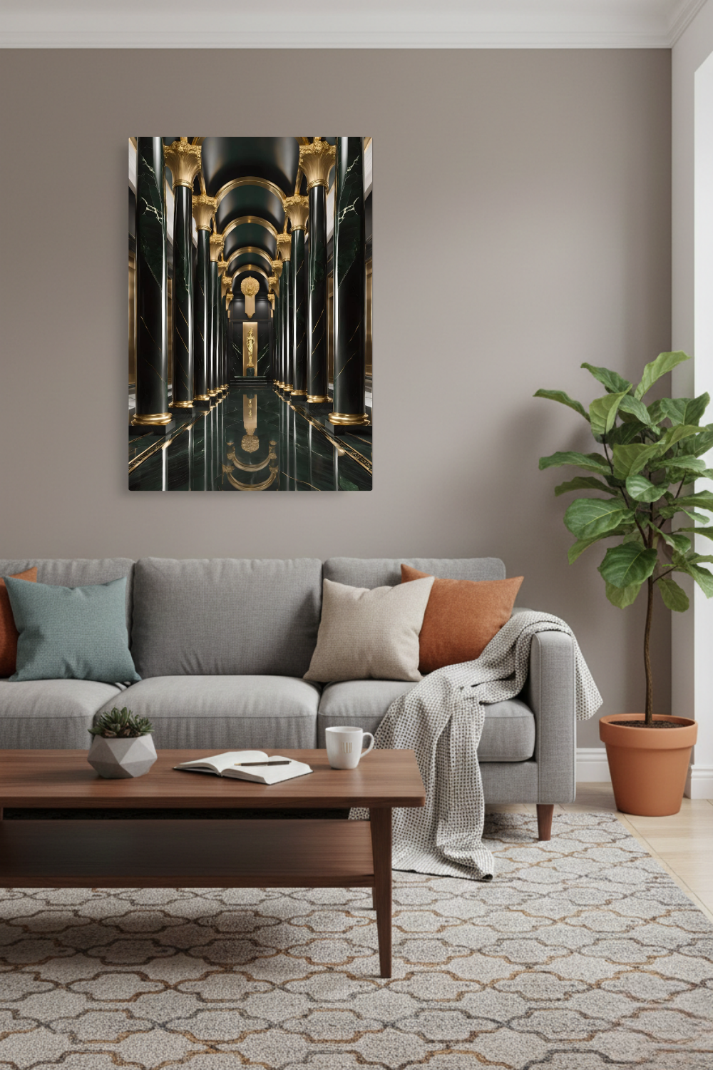 Maximale Opulenz: „Imperial Emerald Hall“ vereint grünen Marmor und goldenen Glanz in perfekter Symmetrie. Jetzt exklusive Premium-Kunst bei Gudekind entdecken. Dibond
