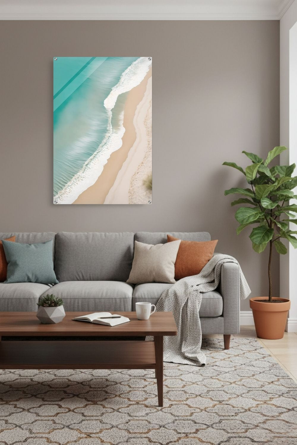 Traumhaftes Strand-Wandbild: Türkisfarbenes Meer und weißer Sand aus der Luftaufnahme. Minimalistisches Küsten-Design für Ihr Zuhause. Jetzt online kaufen! Acryl