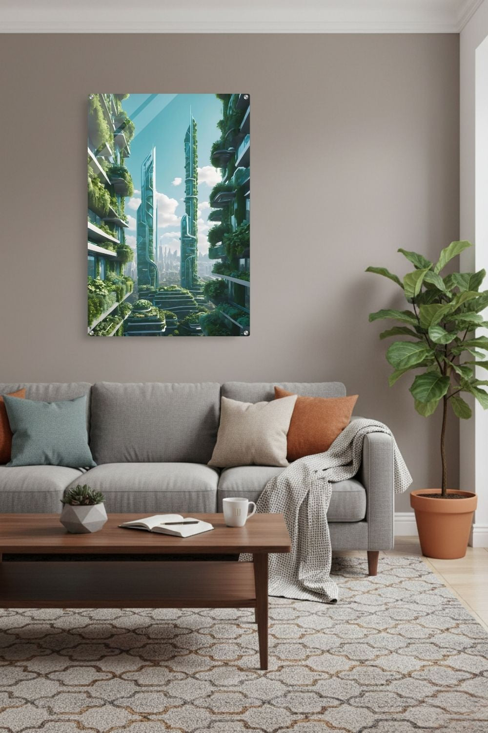 Die Stadt der Zukunft: „Urban Utopia“ vereint moderne Architektur mit üppiger Natur. Ein visionäres Wandbild für Ihr Zuhause. Jetzt bei Gudekind bestellen. Acryl