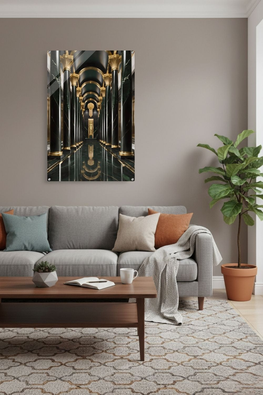 Maximale Opulenz: „Imperial Emerald Hall“ vereint grünen Marmor und goldenen Glanz in perfekter Symmetrie. Jetzt exklusive Premium-Kunst bei Gudekind entdecken. Acryl