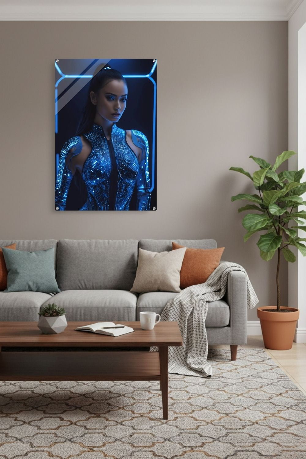 Digitale Eleganz: „Cyber Queen“ fasziniert durch leuchtende Schaltkreise & futuristisches Design. Jetzt als exklusives Wandbild bei Gudekind bestellen. Acryl
