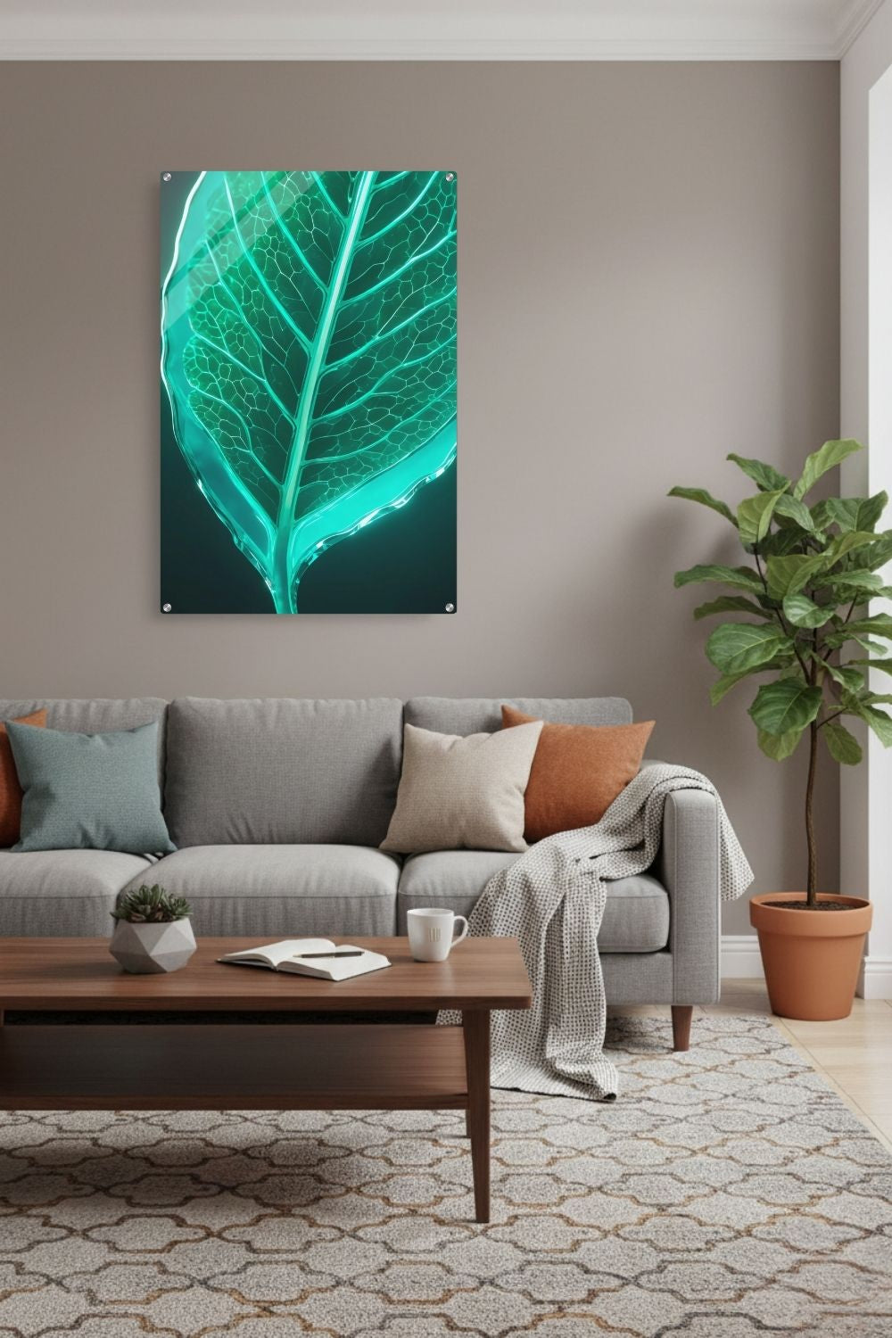 Bringen Sie Natur zum Leuchten! „Luminous Emerald Leaf“ zeigt ein gläsernes Blatt in brillantem Smaragdgrün. Perfekt als modernes Statement für Ihr Zuhause. Acryl