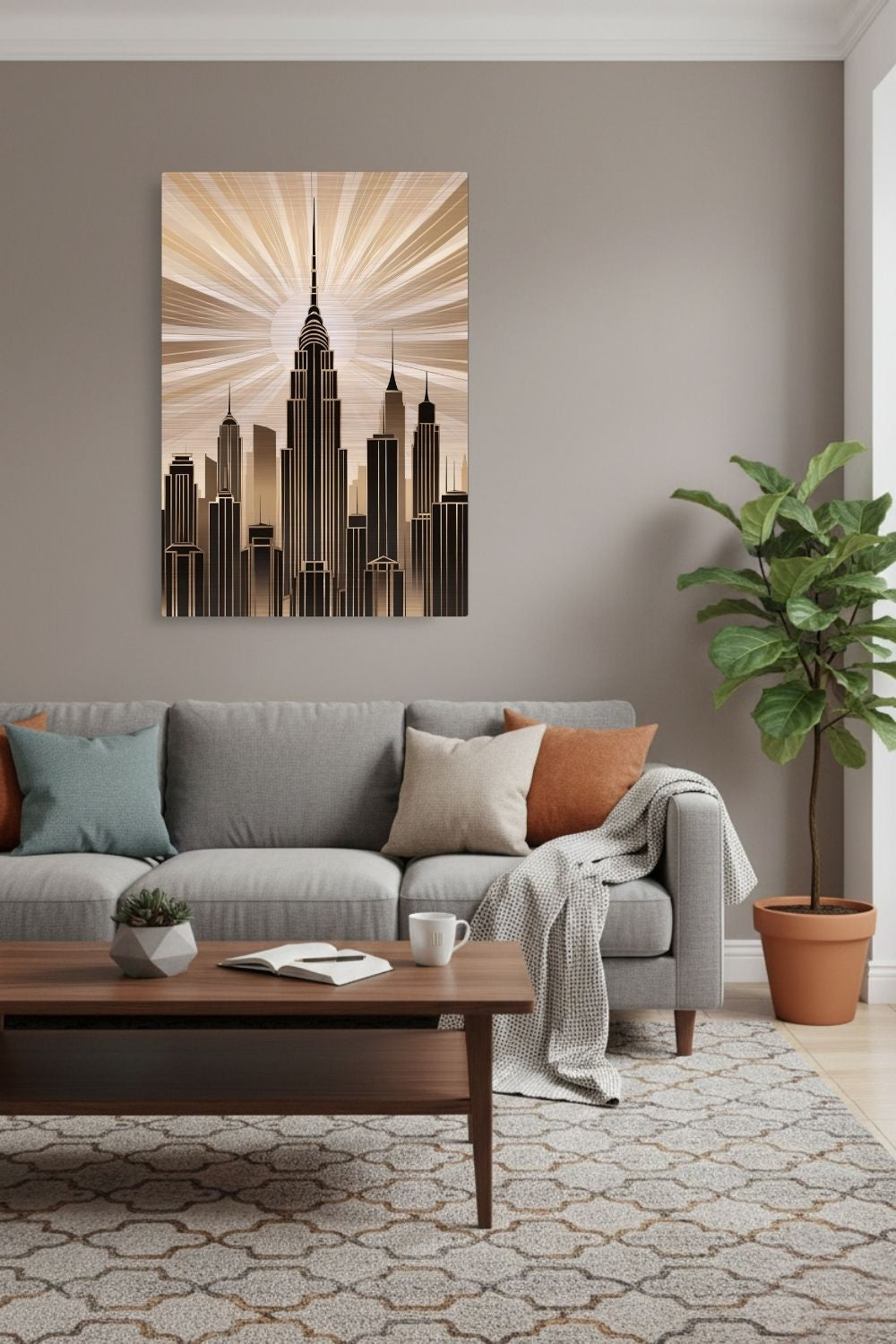 Zeitlose Eleganz: „Empire Radiance“ bringt den Glamour der 20er Jahre als modernes Skyline-Wandbild in Ihr Zuhause. Jetzt exklusiv bei Gudekind bestellen. Brushed
