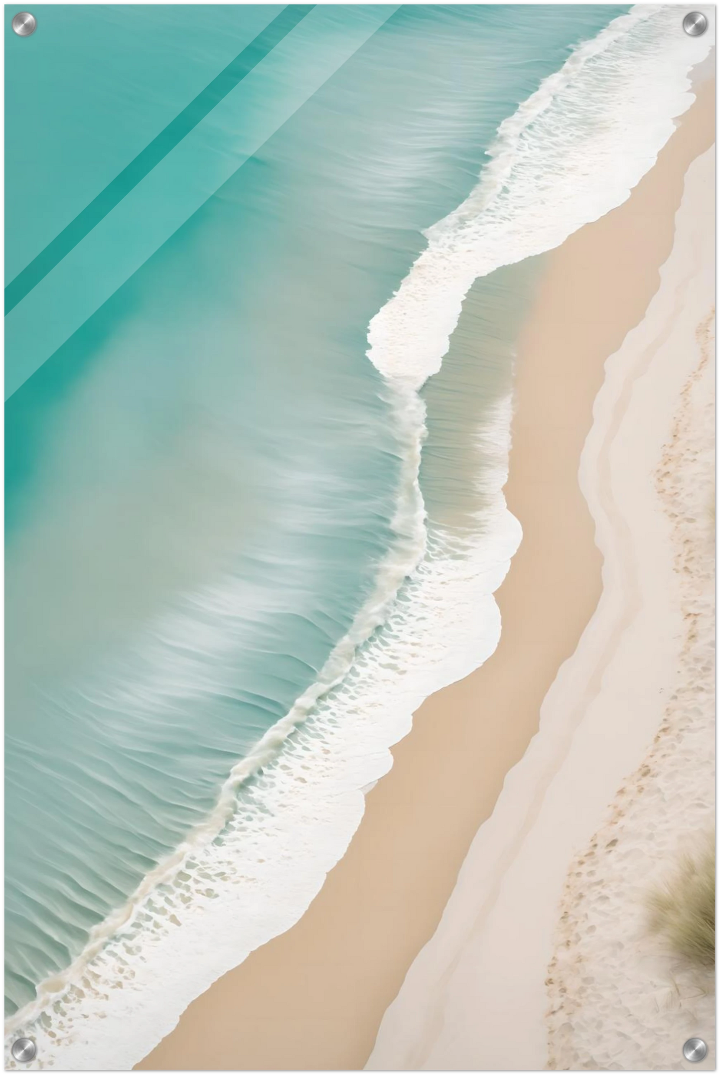 Traumhaftes Strand-Wandbild: Türkisfarbenes Meer und weißer Sand aus der Luftaufnahme. Minimalistisches Küsten-Design für Ihr Zuhause. Jetzt online kaufen! 50x75 cm. Acryl