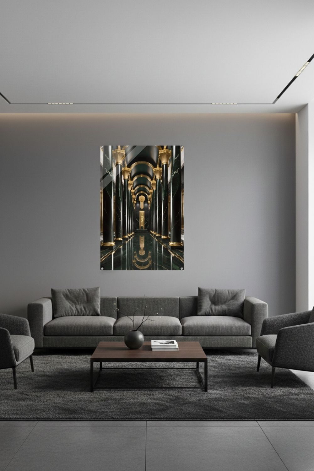 Maximale Opulenz: „Imperial Emerald Hall“ vereint grünen Marmor und goldenen Glanz in perfekter Symmetrie. Jetzt exklusive Premium-Kunst bei Gudekind entdecken. Acryl