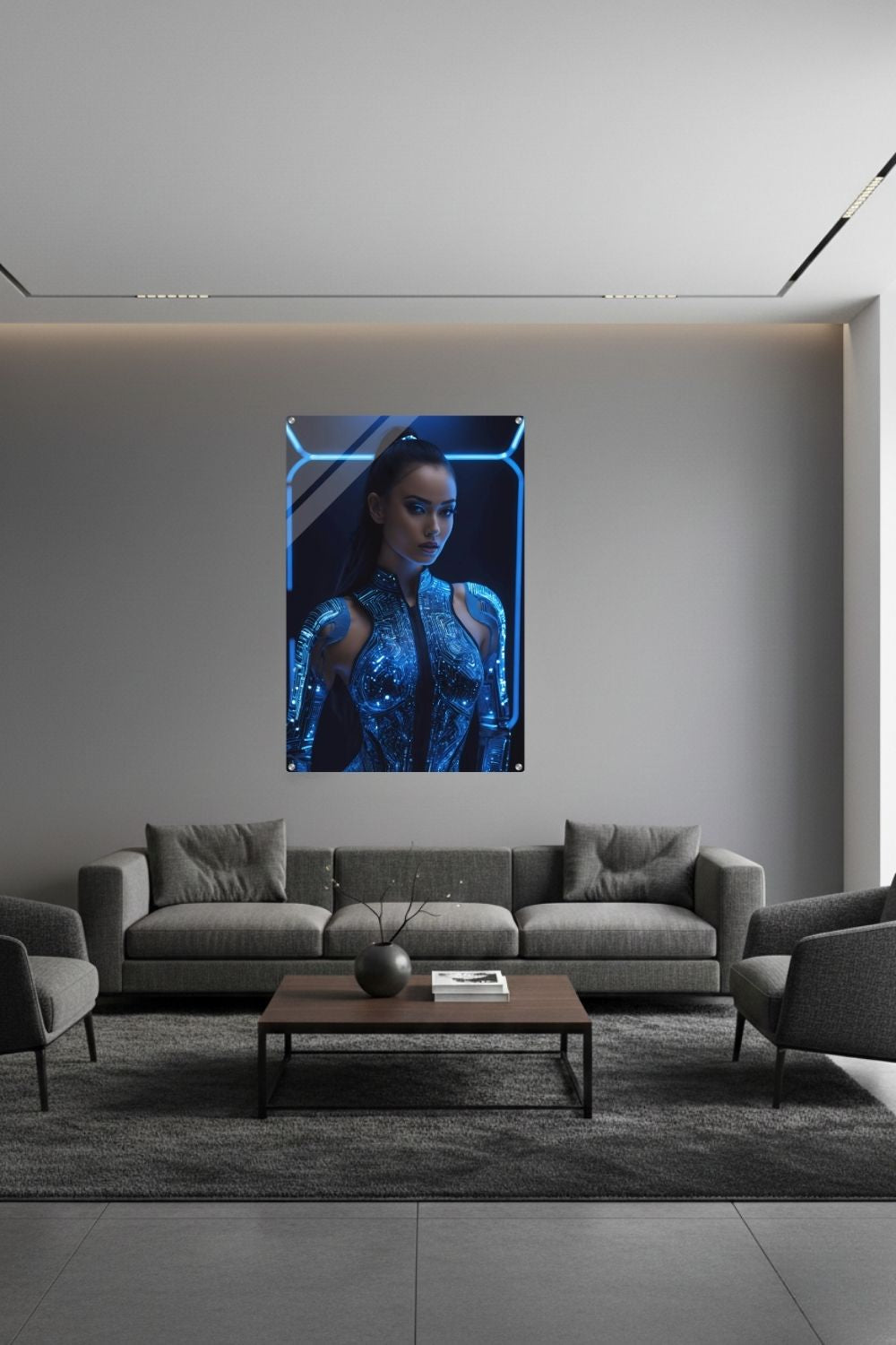 Digitale Eleganz: „Cyber Queen“ fasziniert durch leuchtende Schaltkreise & futuristisches Design. Jetzt als exklusives Wandbild bei Gudekind bestellen. Acryl