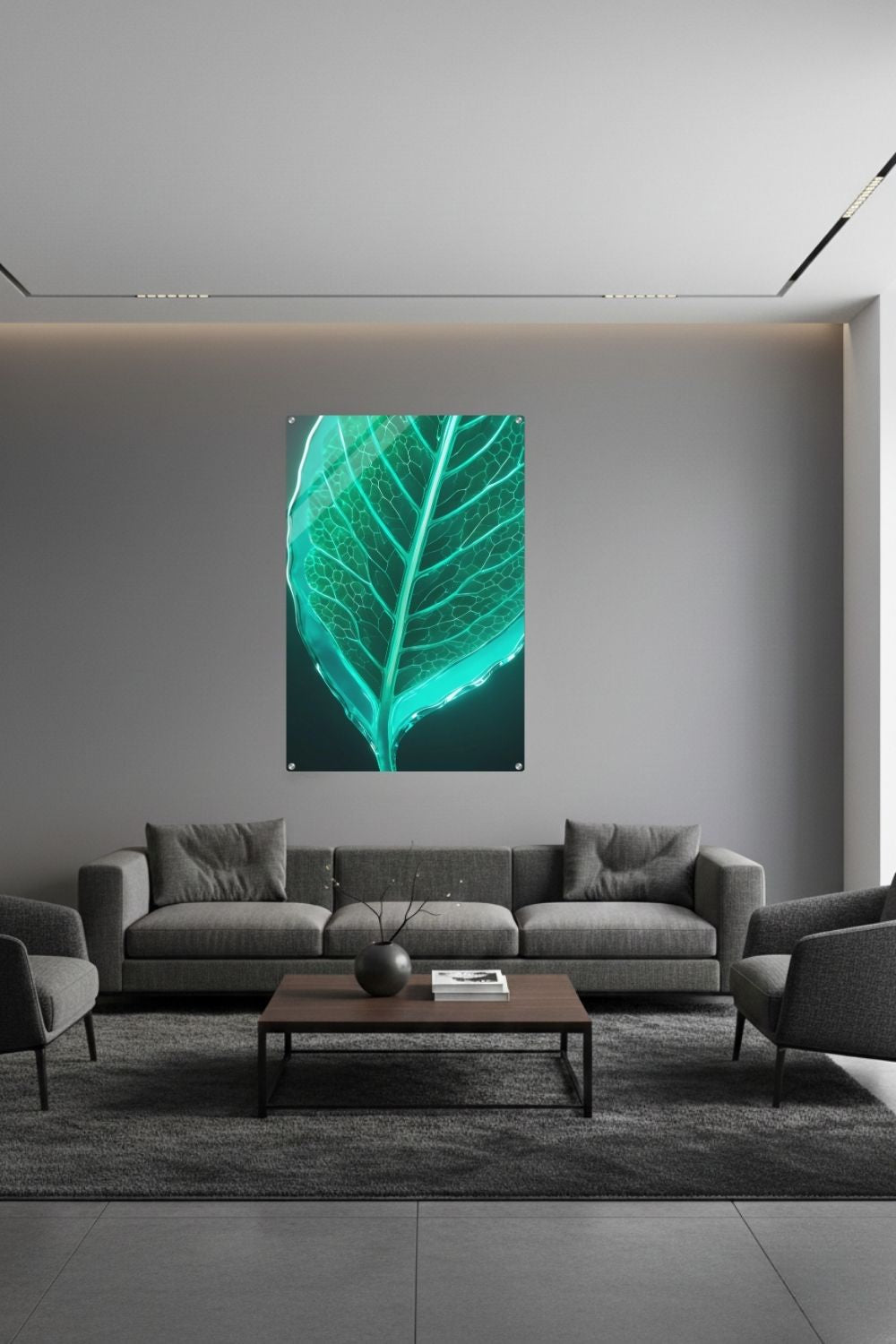 Bringen Sie Natur zum Leuchten! „Luminous Emerald Leaf“ zeigt ein gläsernes Blatt in brillantem Smaragdgrün. Perfekt als modernes Statement für Ihr Zuhause. Acryl