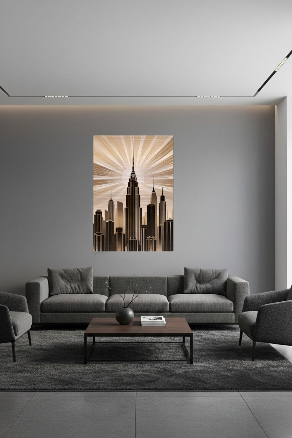 Zeitlose Eleganz: „Empire Radiance“ bringt den Glamour der 20er Jahre als modernes Skyline-Wandbild in Ihr Zuhause. Jetzt exklusiv bei Gudekind bestellen. Brushed