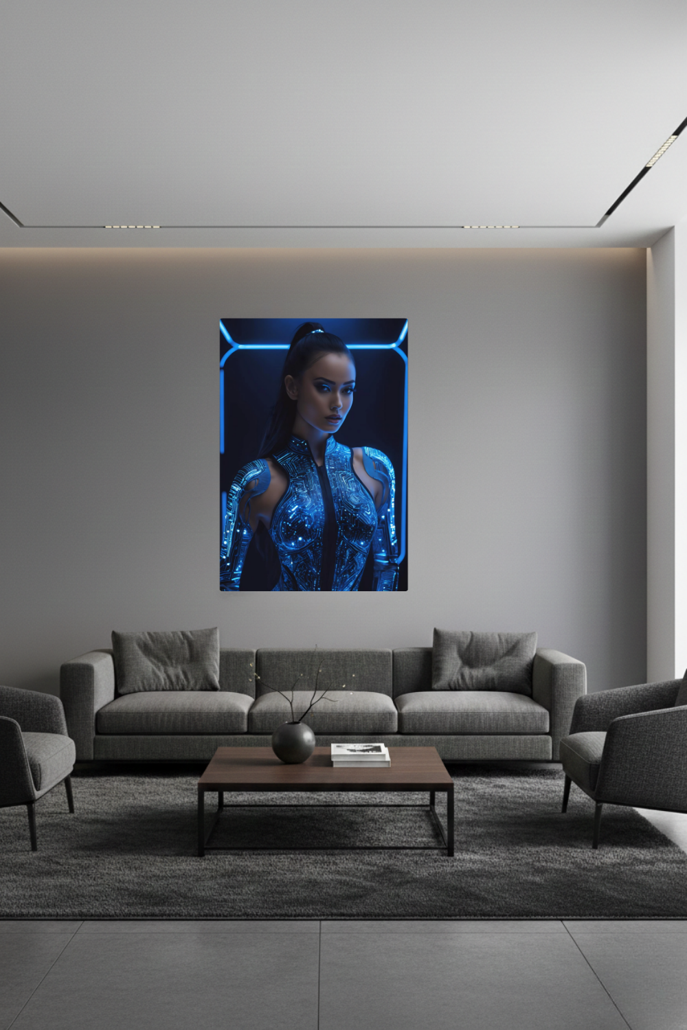 Digitale Eleganz: „Cyber Queen“ fasziniert durch leuchtende Schaltkreise & futuristisches Design. Jetzt als exklusives Wandbild bei Gudekind bestellen. Dibond