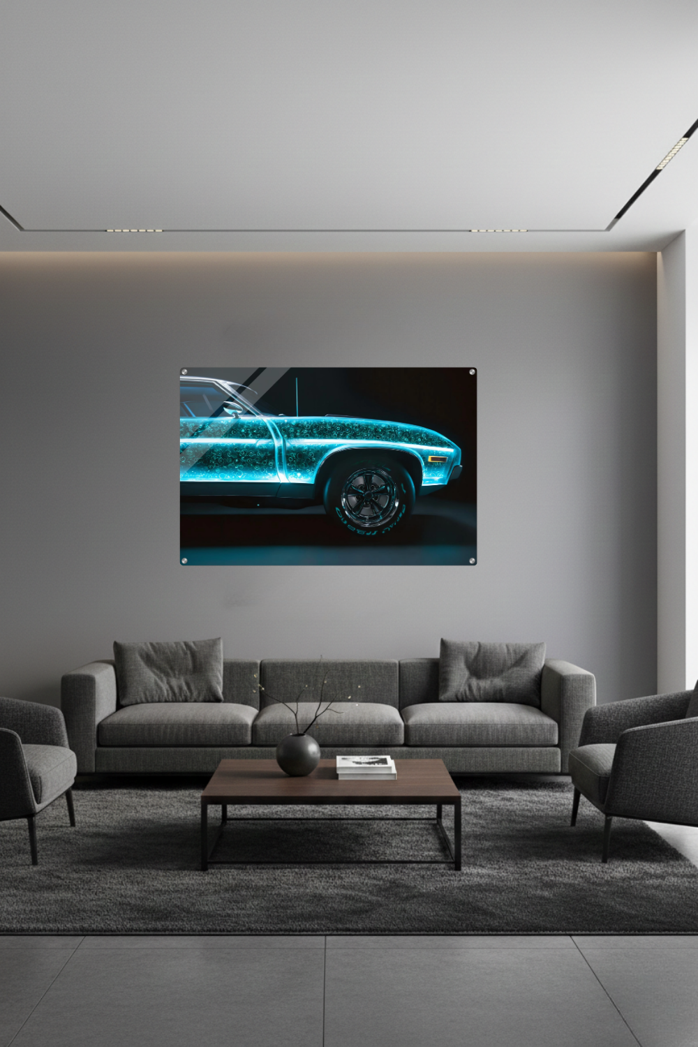 Tradition trifft Zukunft: „Neon Heritage“ zeigt ein klassisches Auto mit leuchtendem High-Tech-Kern. Einzigartiges Design für Technik-Fans bei Gudekind. Acryl