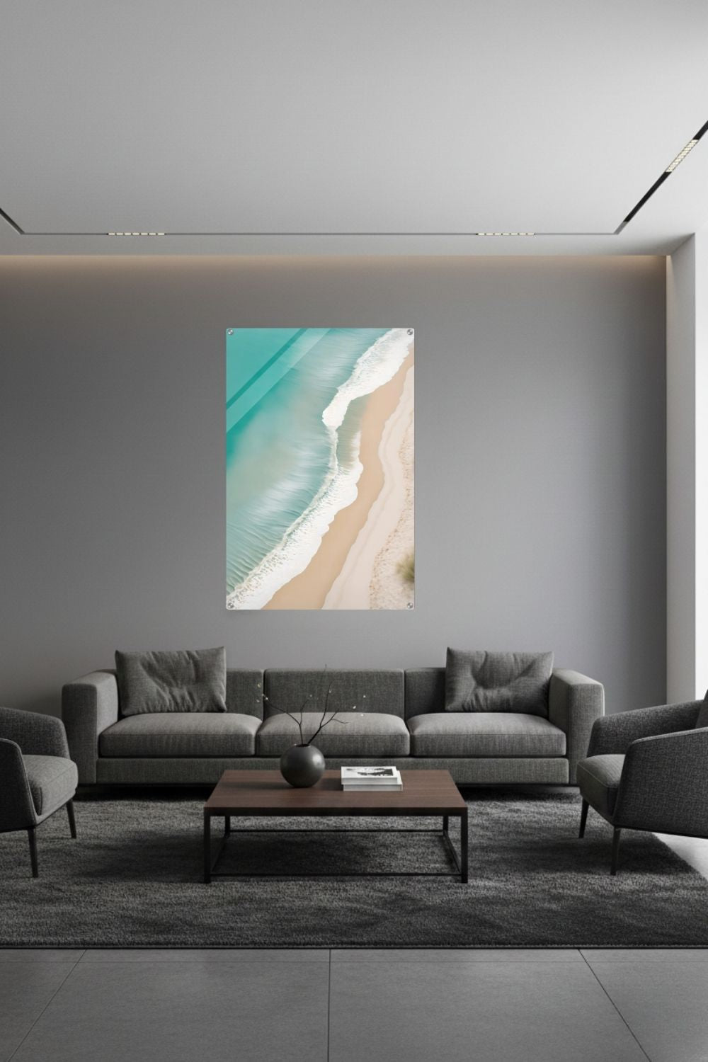 Traumhaftes Strand-Wandbild: Türkisfarbenes Meer und weißer Sand aus der Luftaufnahme. Minimalistisches Küsten-Design für Ihr Zuhause. Jetzt online kaufen! Acryl