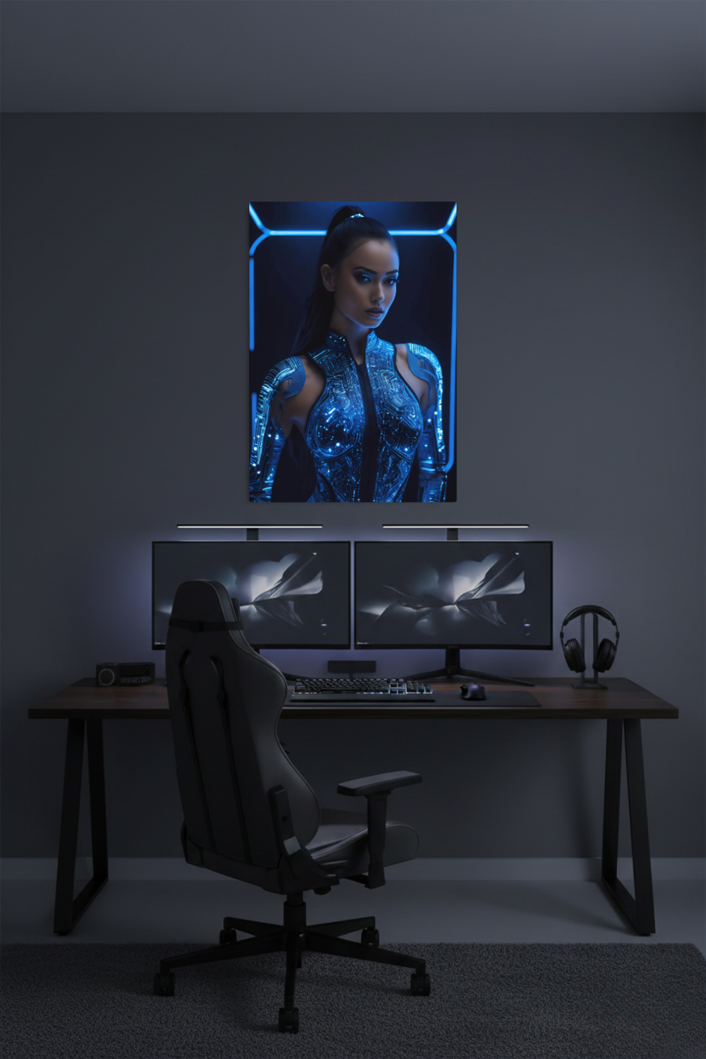 Digitale Eleganz: „Cyber Queen“ fasziniert durch leuchtende Schaltkreise & futuristisches Design. Jetzt als exklusives Wandbild bei Gudekind bestellen. Dibond