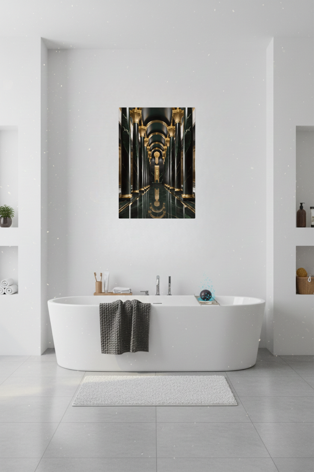 Maximale Opulenz: „Imperial Emerald Hall“ vereint grünen Marmor und goldenen Glanz in perfekter Symmetrie. Jetzt exklusive Premium-Kunst bei Gudekind entdecken. Dibond