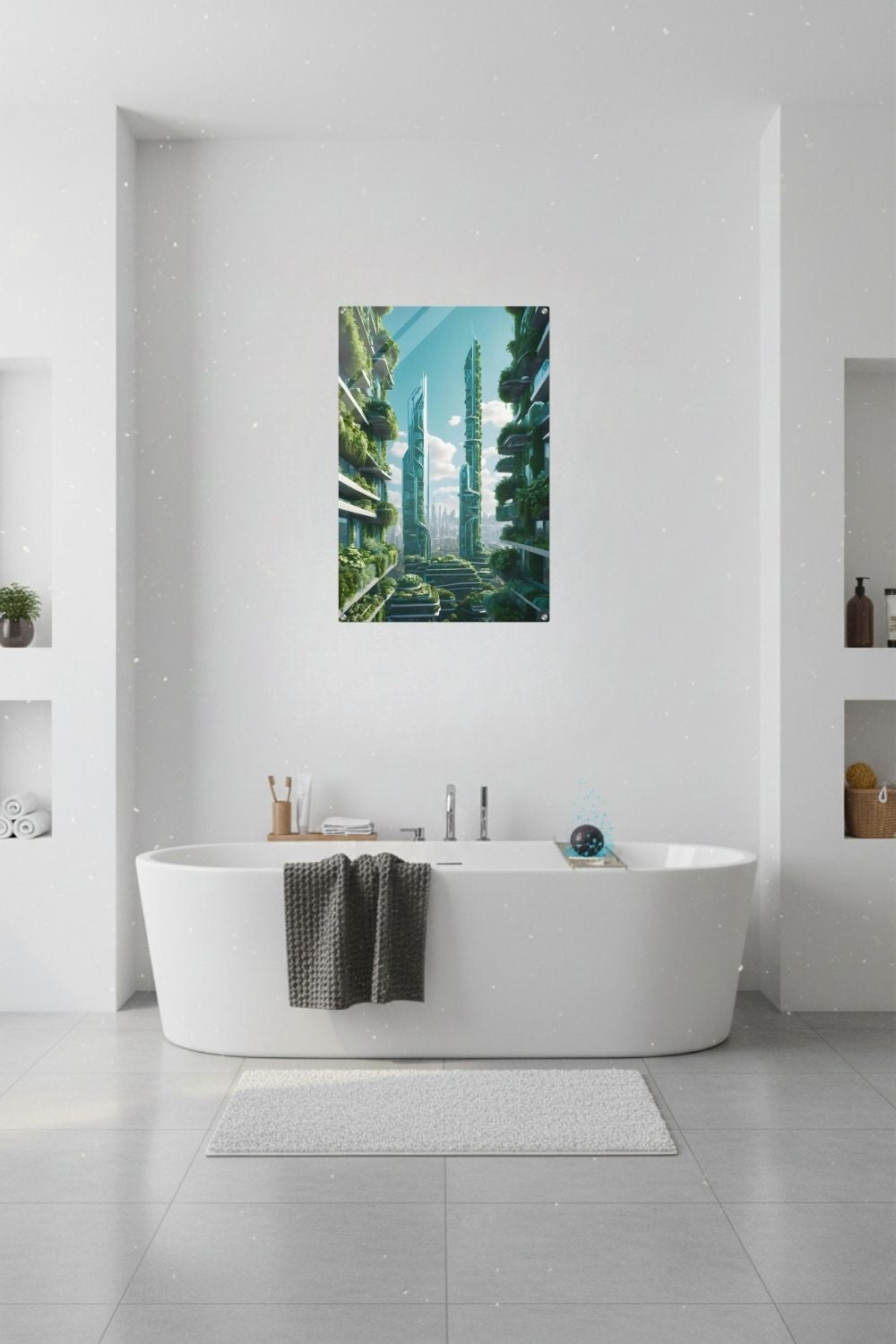 Die Stadt der Zukunft: „Urban Utopia“ vereint moderne Architektur mit üppiger Natur. Ein visionäres Wandbild für Ihr Zuhause. Jetzt bei Gudekind bestellen. Acryl