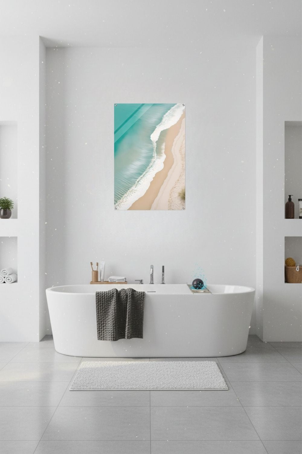Traumhaftes Strand-Wandbild: Türkisfarbenes Meer und weißer Sand aus der Luftaufnahme. Minimalistisches Küsten-Design für Ihr Zuhause. Jetzt online kaufen! Acryl