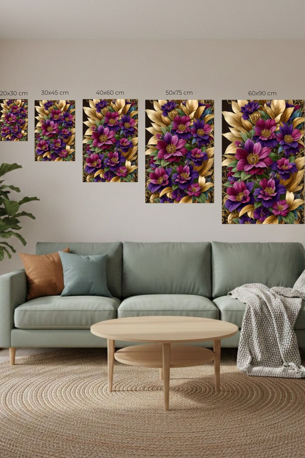 Florale Pracht trifft auf Luxus: „Imperial Blossom“ fasziniert durch goldene Blätter & violette Blüten. Jetzt als exklusives Wandbild bei Gudekind entdecken. Dibond