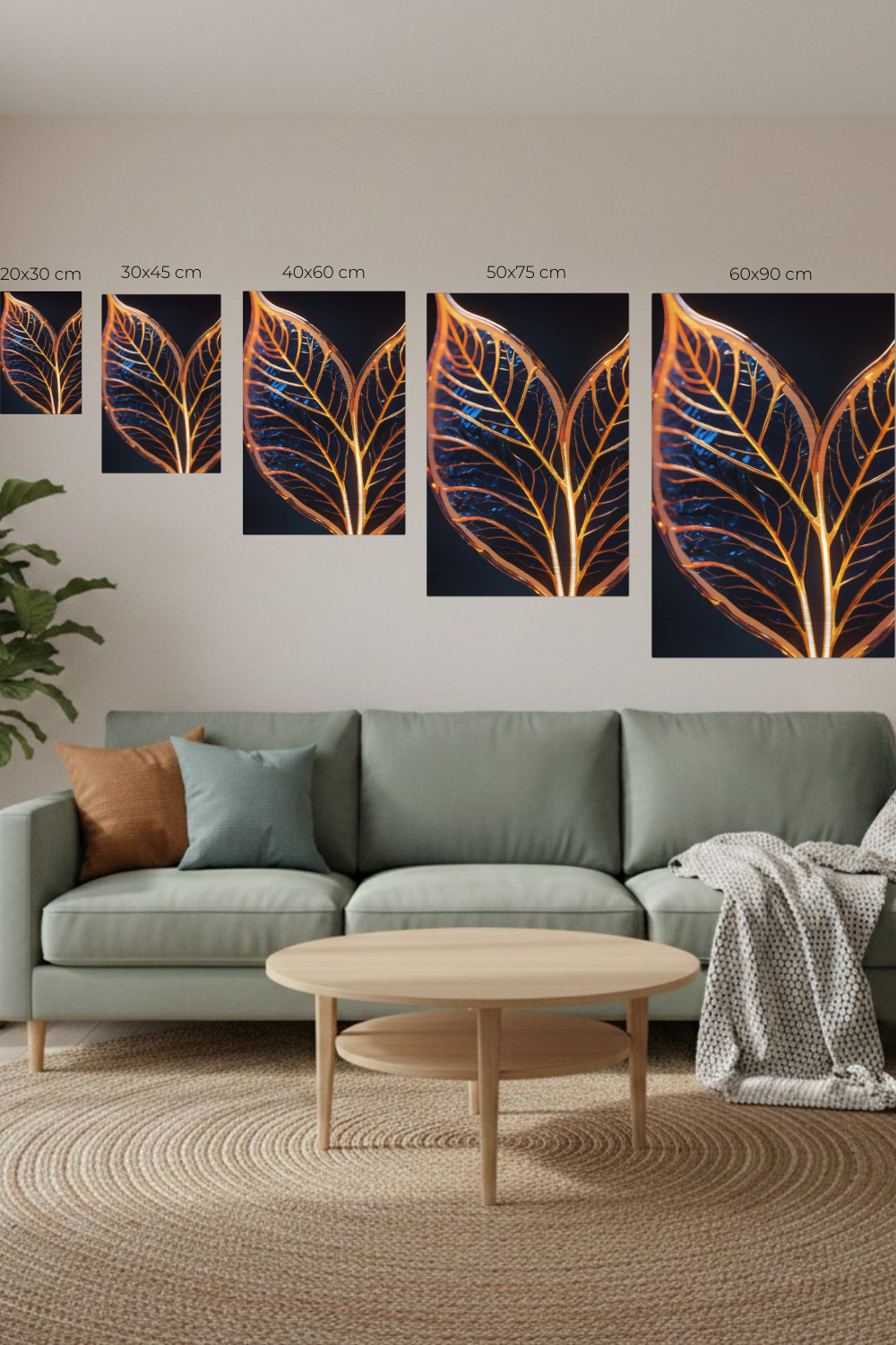 Abstraktes Wandbild mit einer großen goldenen Feder inmitten von fließenden Farbwirbeln in Smaragdgrün und Magenta. Brushed